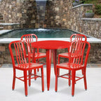 Emma and Oliver Commercial Grade 30 Round Metal Indoor-Outdoor Table Set & 4 Slat Back Chairs