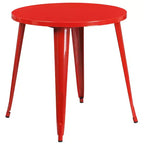 Emma and Oliver Commercial Grade 30 Round Metal Indoor-Outdoor Table Set & 4 Slat Back Chairs