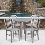 Emma and Oliver Commercial Grade 30 Round Metal Indoor-Outdoor Table Set & 4 Slat Back Chairs