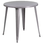 Emma and Oliver Commercial Grade 30 Round Metal Indoor-Outdoor Table Set & 4 Slat Back Chairs