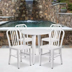 Emma and Oliver Commercial Grade 30 Round Metal Indoor-Outdoor Table Set & 4 Slat Back Chairs