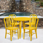 Emma and Oliver Commercial Grade 30 Round Metal Indoor-Outdoor Table Set & 4 Slat Back Chairs