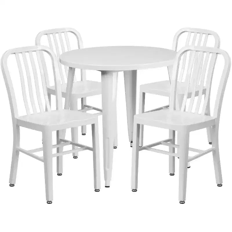 Emma and Oliver Commercial Grade 30 Round Metal Indoor-Outdoor Table Set & 4 Slat Back Chairs