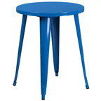 Emma and Oliver Commercial Grade 24 Round Metal Indoor-Outdoor Table Set & 2 Slat Back Chairs