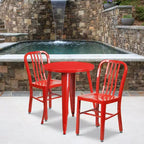 Emma and Oliver Commercial Grade 24 Round Metal Indoor-Outdoor Table Set & 2 Slat Back Chairs