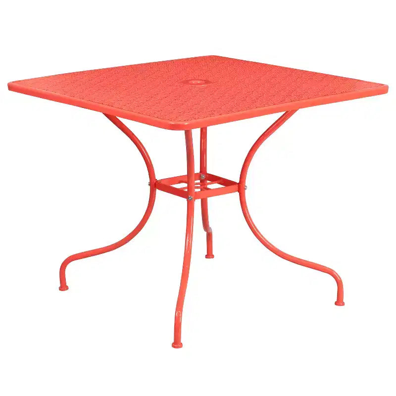 Emma and Oliver Commercial 35.5 Square Metal Garden Patio Table Set w/ 2 Round Back Chairs