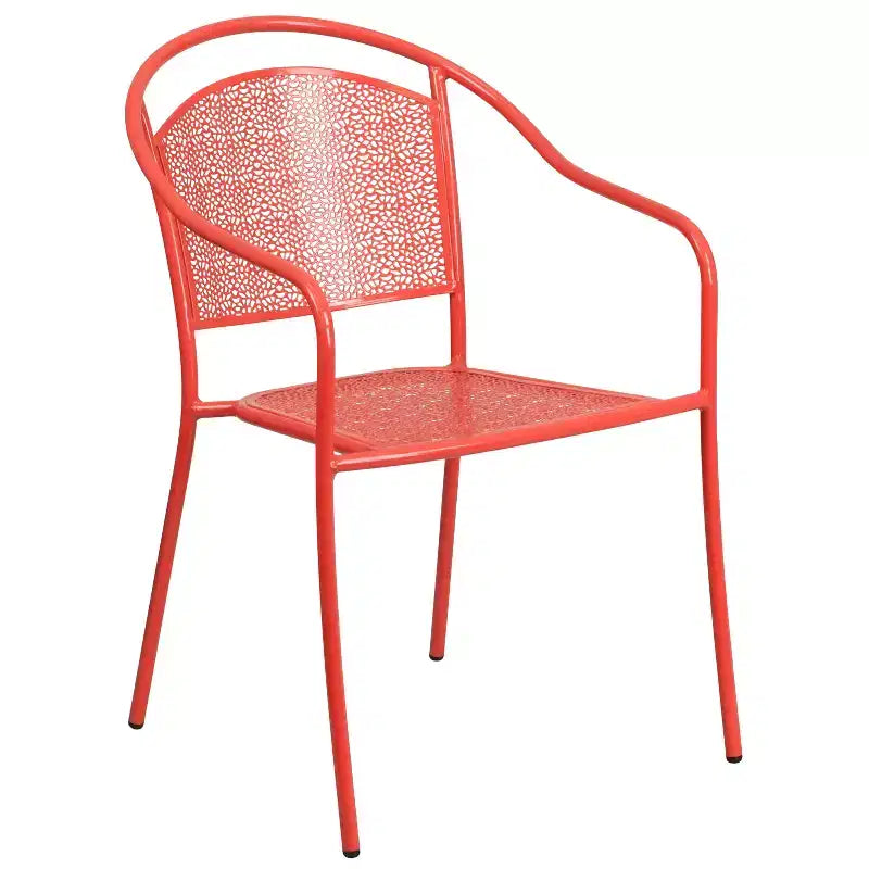 Emma and Oliver Commercial 35.5 Square Metal Garden Patio Table Set w/ 2 Round Back Chairs