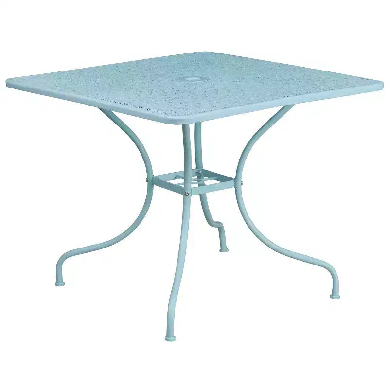 Emma and Oliver Commercial 35.5 Square Metal Garden Patio Table Set w/ 2 Round Back Chairs