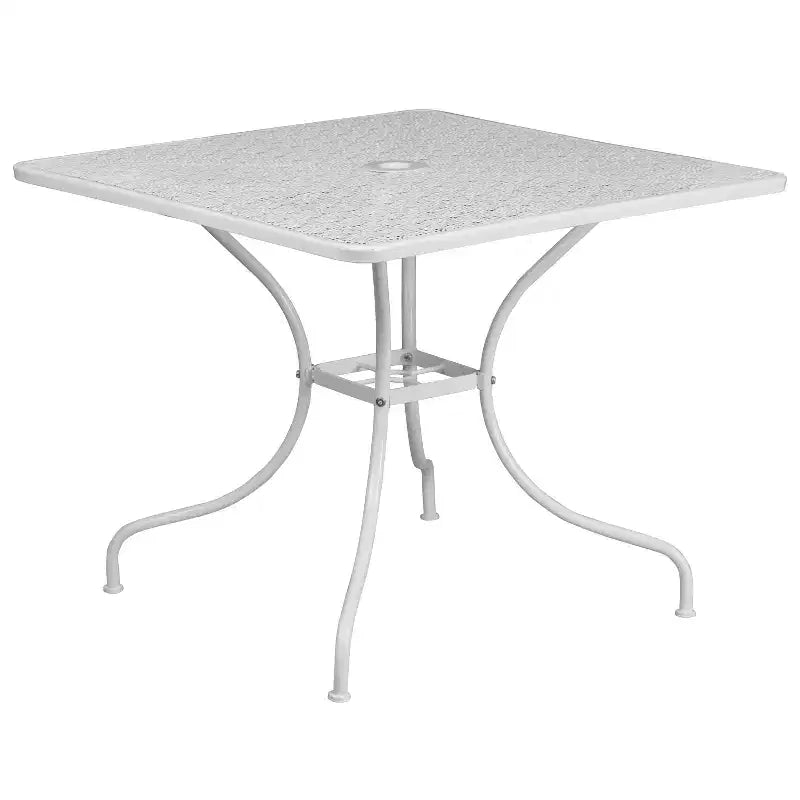 Emma and Oliver Commercial 35.5 Square Metal Garden Patio Table Set w/ 2 Round Back Chairs