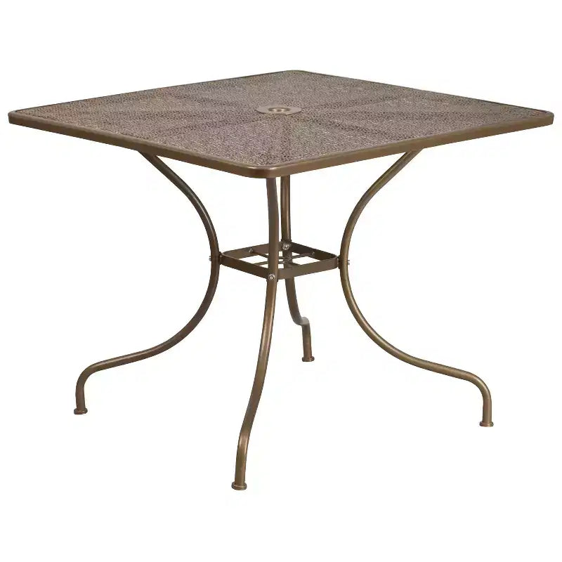 Emma and Oliver Commercial 35.5 Square Metal Garden Patio Table Set w/ 2 Round Back Chairs