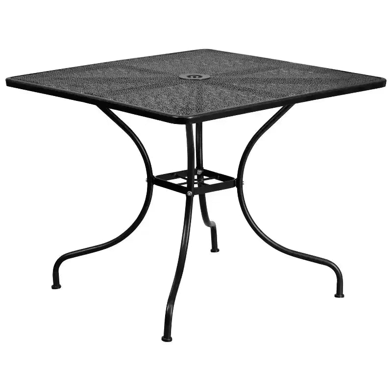 Emma and Oliver Commercial 35.5 Square Metal Garden Patio Table Set w/ 2 Round Back Chairs