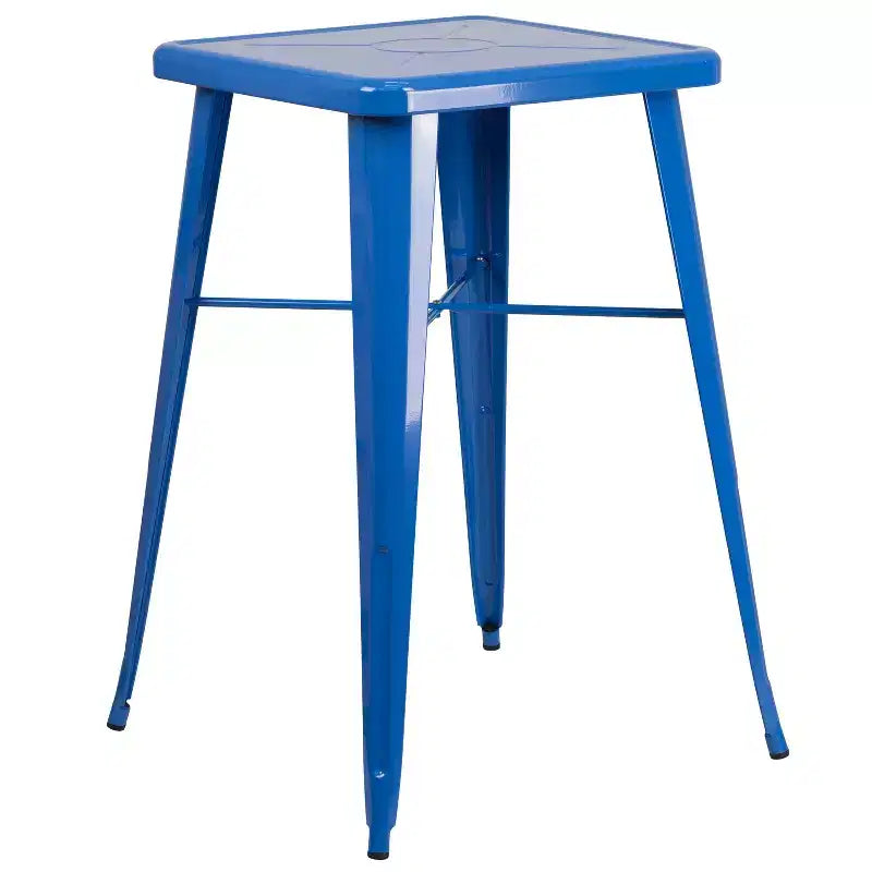 Emma and Oliver Commercial Grade 23.75 Square Metal Indoor-Outdoor Bar Table Set, 2 Back Stools