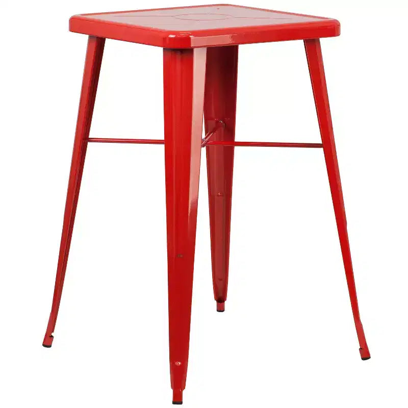 Emma and Oliver Commercial Grade 23.75 Square Metal Indoor-Outdoor Bar Table Set, 2 Back Stools