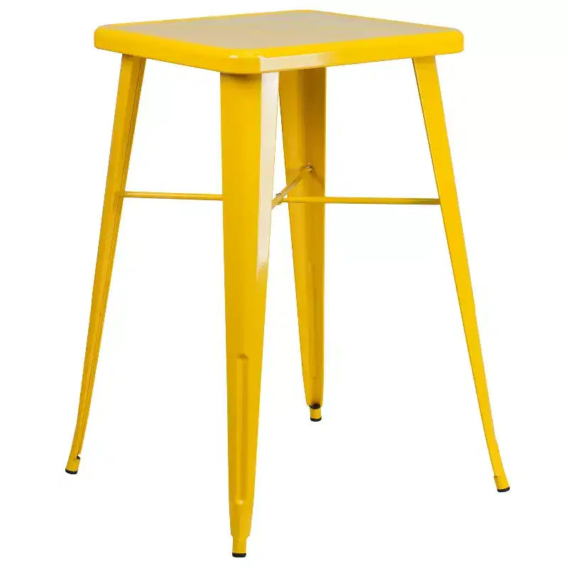 Emma and Oliver Commercial Grade 23.75 Square Metal Indoor-Outdoor Bar Table Set, 2 Back Stools