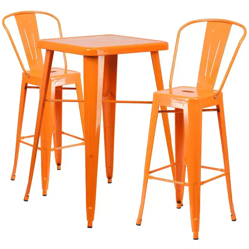 Emma and Oliver Commercial Grade 23.75 Square Metal Indoor-Outdoor Bar Table Set, 2 Back Stools