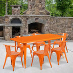 Emma and Oliver Commercial Grade Rectangular Metal Indoor-Outdoor Table Set with 6 Arm Chairs