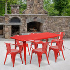 Emma and Oliver Commercial Grade Rectangular Metal Indoor-Outdoor Table Set with 6 Arm Chairs