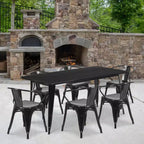 Emma and Oliver Commercial Grade Rectangular Metal Indoor-Outdoor Table Set with 6 Arm Chairs