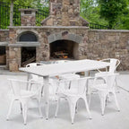 Emma and Oliver Commercial Grade Rectangular Metal Indoor-Outdoor Table Set with 6 Arm Chairs