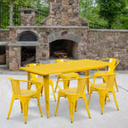 Emma and Oliver Commercial Grade Rectangular Metal Indoor-Outdoor Table Set with 6 Arm Chairs
