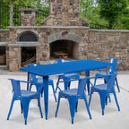 Emma and Oliver Commercial Grade Rectangular Metal Indoor-Outdoor Table Set with 6 Arm Chairs