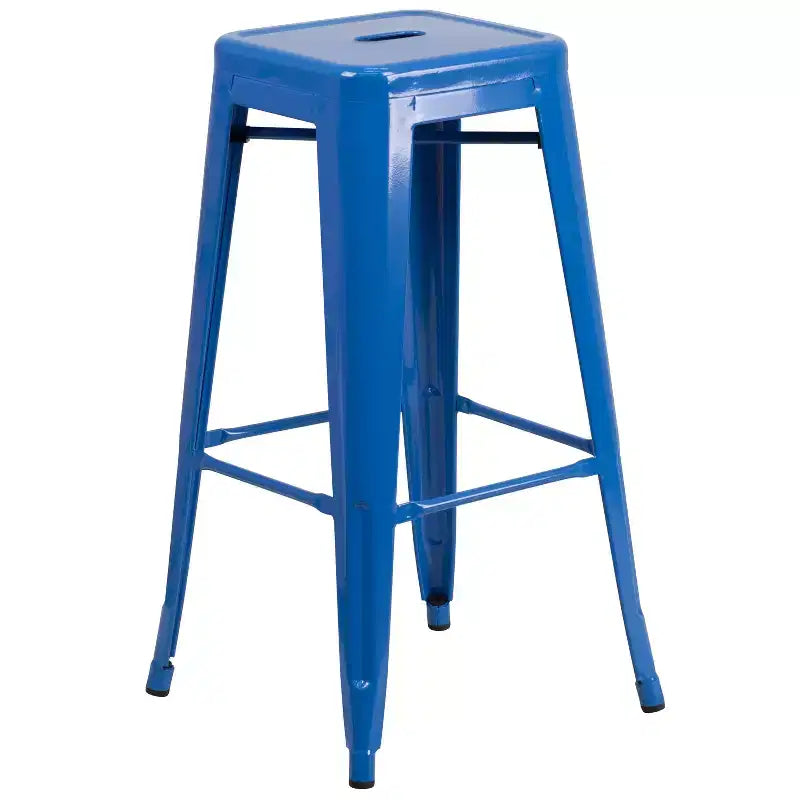 Emma and Oliver Commercial Grade 30 Round Metal Indoor-Outdoor Bar Table Set, 2 Backless Stools