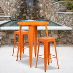 Emma and Oliver Commercial Grade 30 Round Metal Indoor-Outdoor Bar Table Set, 2 Backless Stools