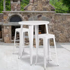 Emma and Oliver Commercial Grade 30 Round Metal Indoor-Outdoor Bar Table Set, 2 Backless Stools