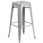 Emma and Oliver Commercial Grade 30 Round Metal Indoor-Outdoor Bar Table Set, 2 Backless Stools