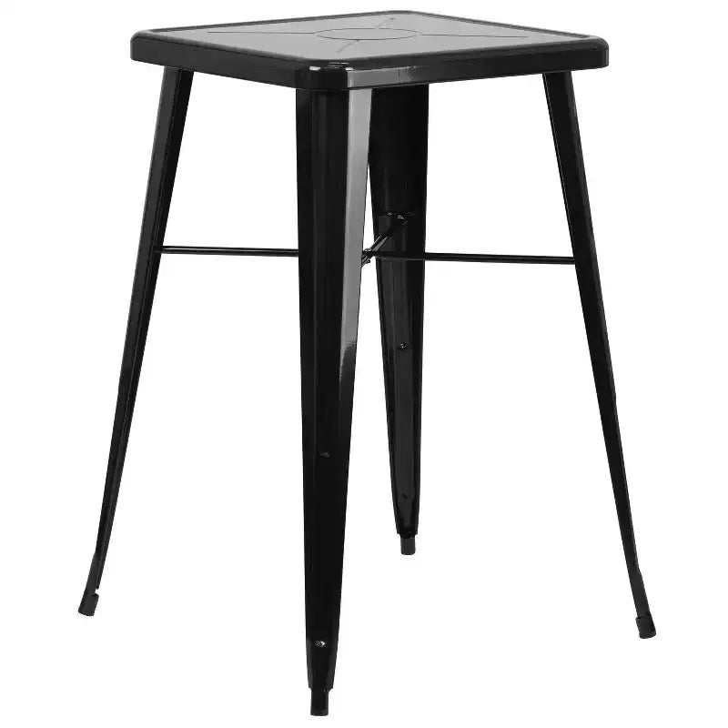 Emma and Oliver Commercial Grade 23.75 Square Metal Indoor-Outdoor Bar Set & 2 Backless Stools