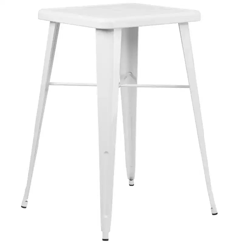 Emma and Oliver Commercial Grade 23.75 Square Metal Indoor-Outdoor Bar Set & 2 Backless Stools