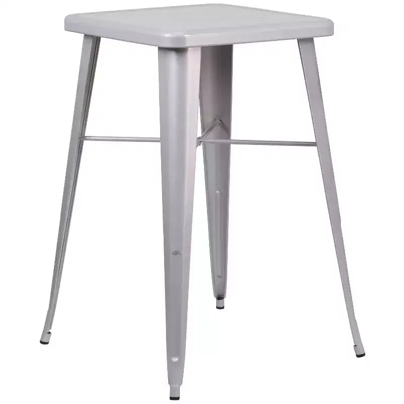 Emma and Oliver Commercial Grade 23.75 Square Metal Indoor-Outdoor Bar Set & 2 Backless Stools