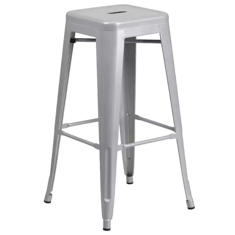 Emma and Oliver Commercial Grade 23.75 Square Metal Indoor-Outdoor Bar Set & 2 Backless Stools