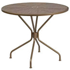 Emma and Oliver Commercial Grade 35.25 Round Metal Garden Patio Table Set, 4 Square Back Chairs