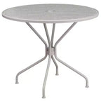 Emma and Oliver Commercial Grade 35.25 Round Metal Garden Patio Table Set, 4 Square Back Chairs