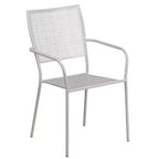 Emma and Oliver Commercial Grade 35.25 Round Metal Garden Patio Table Set, 4 Square Back Chairs