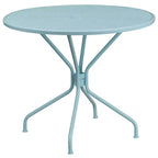 Emma and Oliver Commercial Grade 35.25 Round Metal Garden Patio Table Set, 4 Square Back Chairs