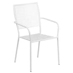 Emma and Oliver Commercial Grade 35.25 Round Metal Garden Patio Table Set, 4 Square Back Chairs