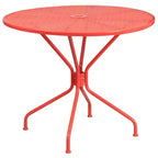 Emma and Oliver Commercial Grade 35.25 Round Metal Garden Patio Table Set, 4 Square Back Chairs