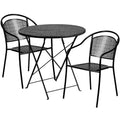 Emma and Oliver Commercial Grade 30 Round Metal Folding Patio Table Set w/ 2 Round Back Chairs