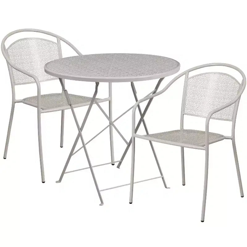 Emma and Oliver Commercial Grade 30 Round Metal Folding Patio Table Set w/ 2 Round Back Chairs