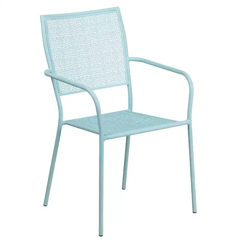 Emma and Oliver Commercial Grade 28 Square Metal Garden Patio Table Set w/ 2 Square Back Chairs