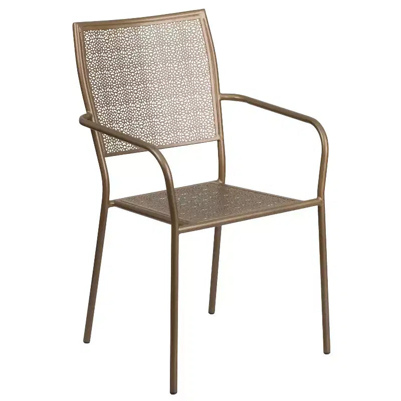 Emma and Oliver Commercial Grade 28 Square Metal Garden Patio Table Set w/ 2 Square Back Chairs