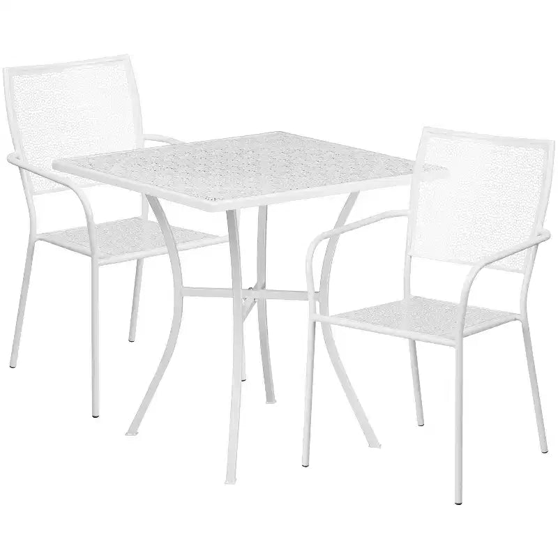 Emma and Oliver Commercial Grade 28 Square Metal Garden Patio Table Set w/ 2 Square Back Chairs