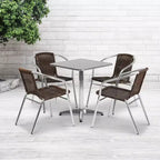 Emma and Oliver 23.5 Square Aluminum Garden Patio Table Set with 4 Rattan Chairs
