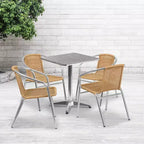 Emma and Oliver 23.5 Square Aluminum Garden Patio Table Set with 4 Rattan Chairs
