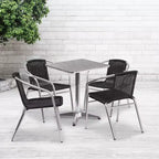 Emma and Oliver 23.5 Square Aluminum Garden Patio Table Set with 4 Rattan Chairs