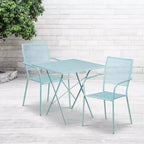 Emma and Oliver Commercial 28 Square Metal Folding Patio Table Set w/ 2 Square Back Chairs