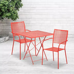 Emma and Oliver Commercial 28 Square Metal Folding Patio Table Set w/ 2 Square Back Chairs