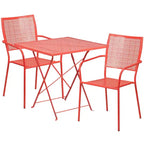 Emma and Oliver Commercial 28 Square Metal Folding Patio Table Set w/ 2 Square Back Chairs